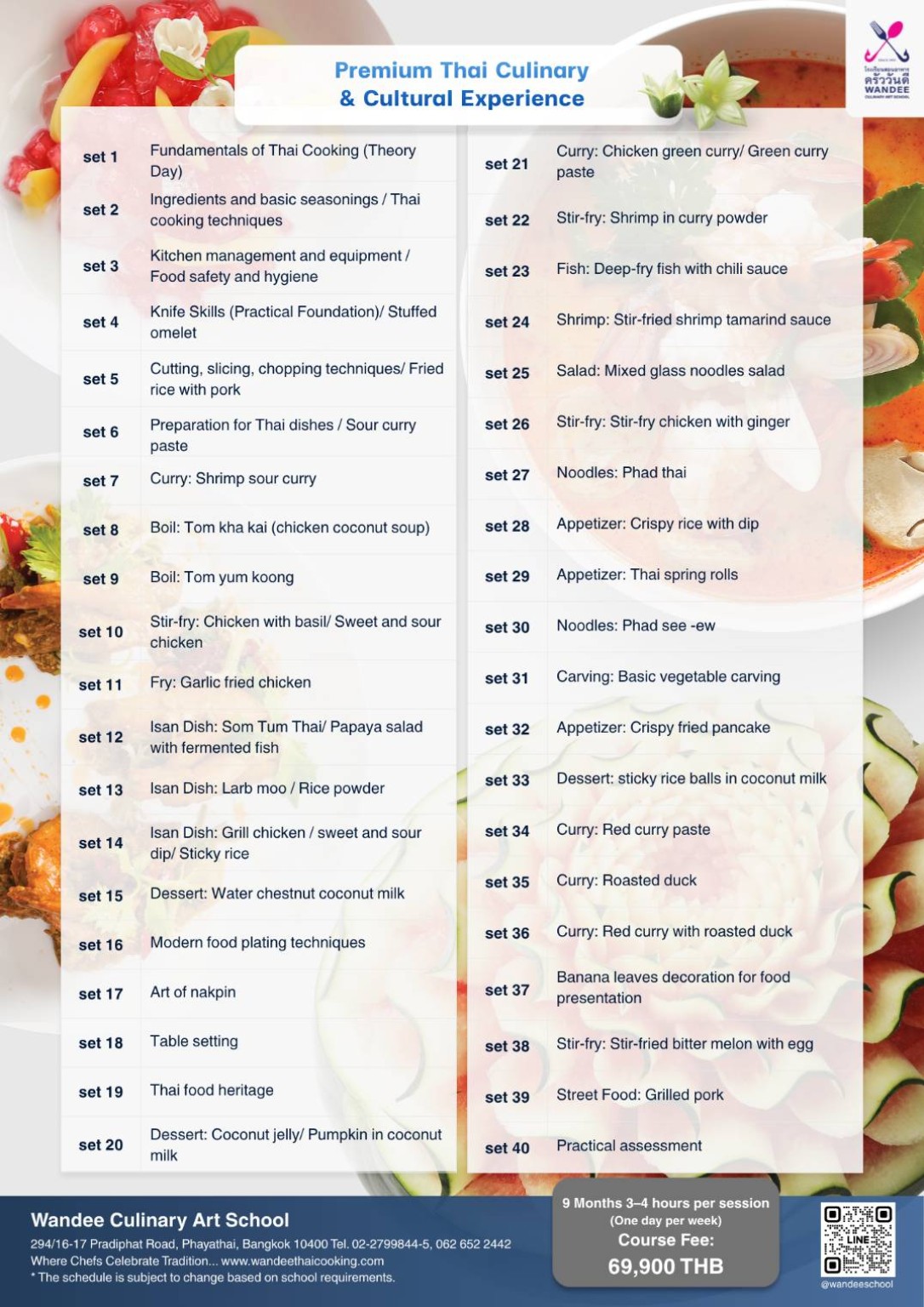 Official Premium Thai Culinary and Cultural Experience course schedule